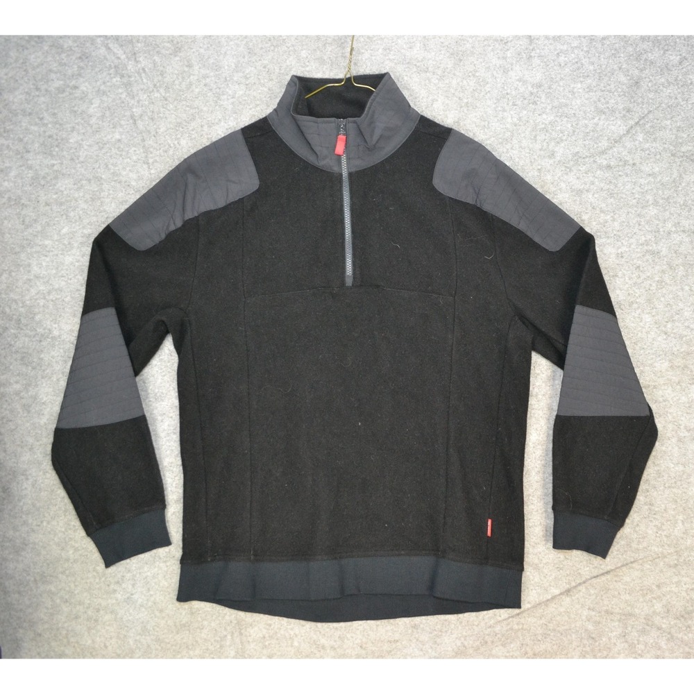 Topo Designs Sweatshirt Mens L Black Wool Blend 1/2 Zip Mock Neck Fleece Sweater